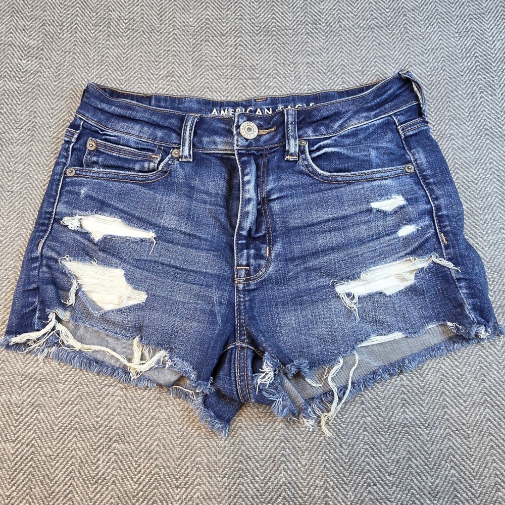 American Eagle Next Level Stretch Distressed Denim Cutoff Shorts Dark Wash 6